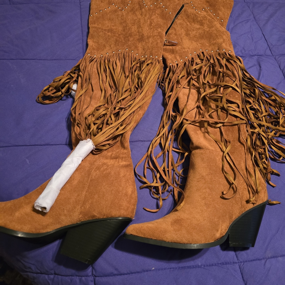 Fringed Tan Suede Women's Boots